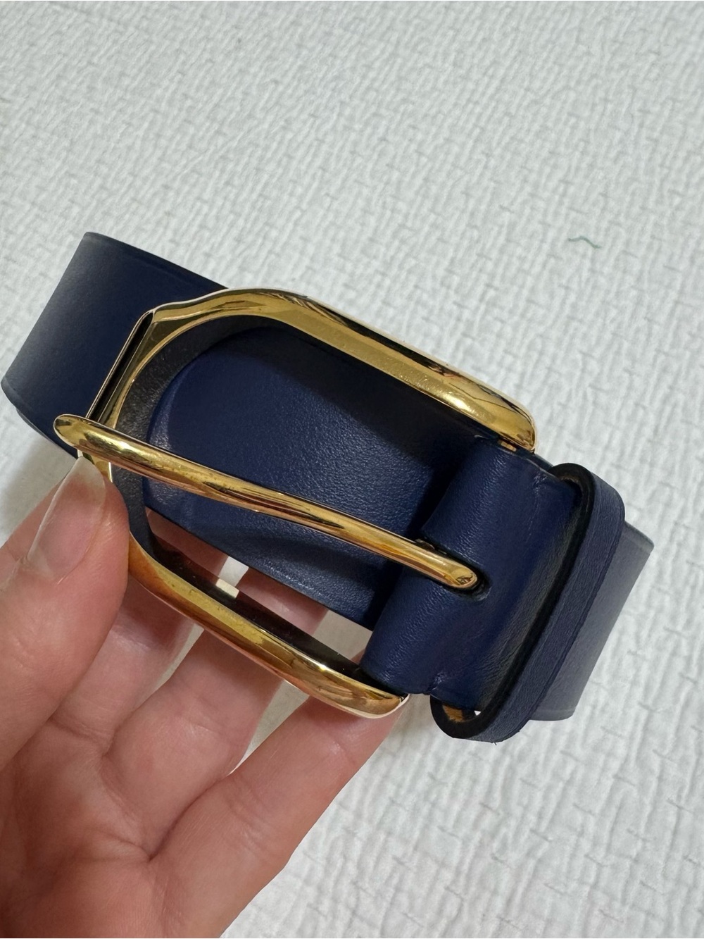Ralph Lauren Purple Label Navy Leather Belt, women’s, size M, new - Picture 5 of 5